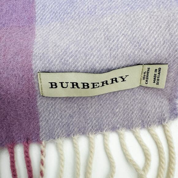 Burberry Scarf Cashmere Authentic Plaid Nova Check Pink Purple White Fringe - Picture 4 of 10